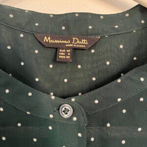Massimo Dutti Green White Polka Dots Blouse (size 40)
